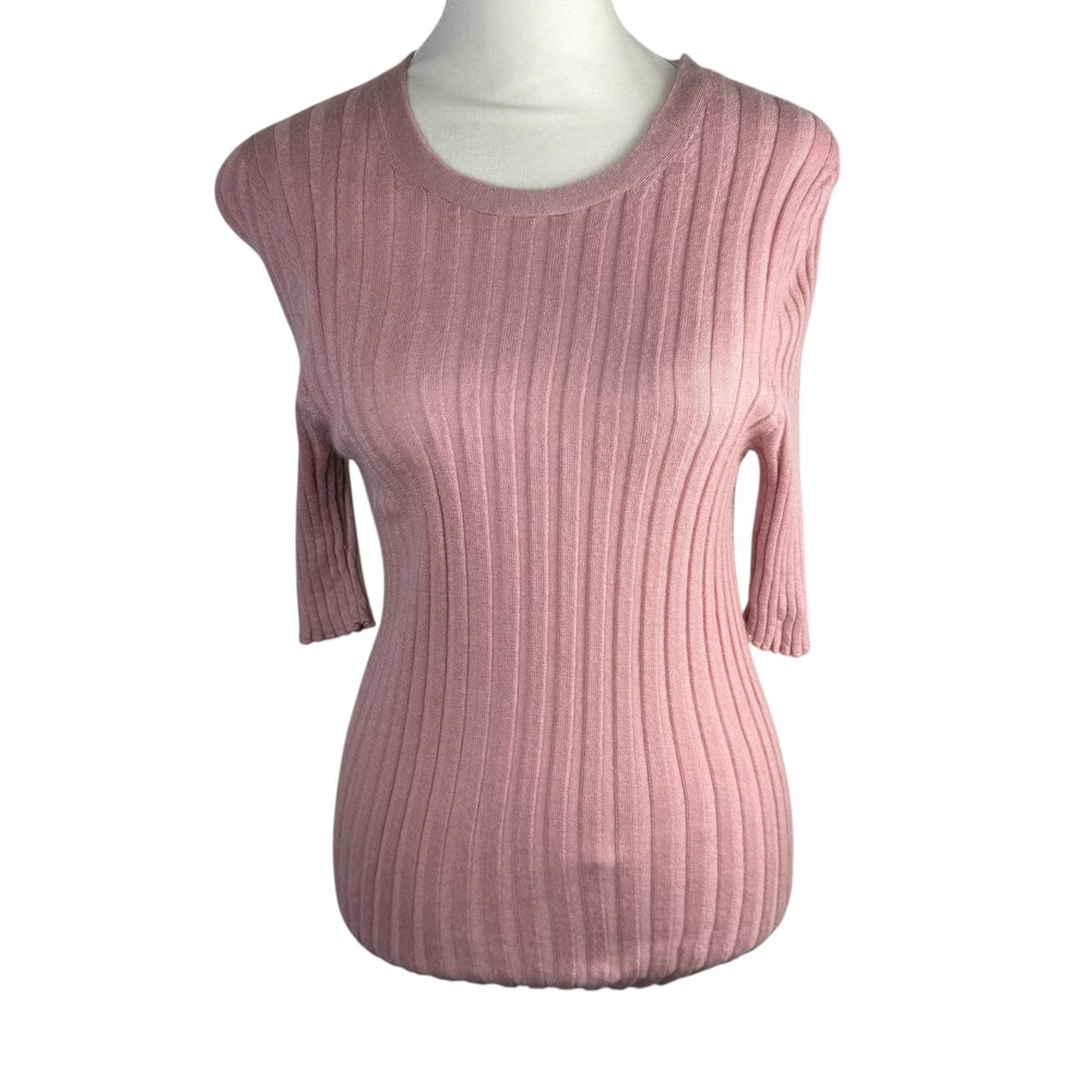 Veronica Beard Pink Cashmere Delilah Ribbed Crew Neck Sweater Size Medium